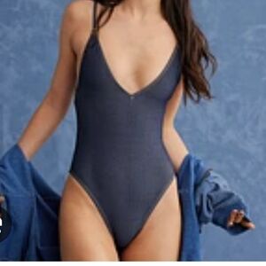 American Eagle X Aerie Denim Plunge Cheekiest One Piece Swimsuit